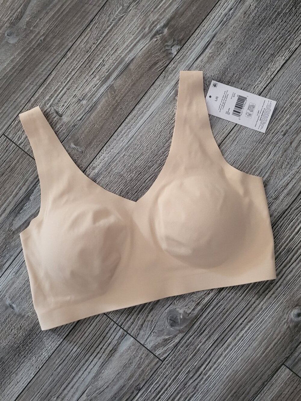 NWT Seamless Wireless Plunge Bralette Removable Pads Beige Nude - L/G